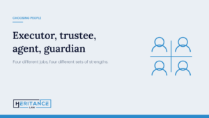 Four figures representing executor, trustee, agent and guardian roles, by Heritance Law